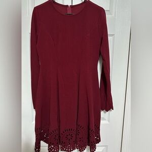 Elegant Burgundy Women's long sleeve dress Large